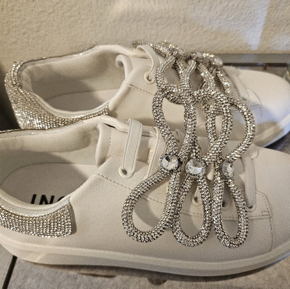 INC International Concepts White Silver Sneakers with Sparkling Embellishments - Picture 1 of 1